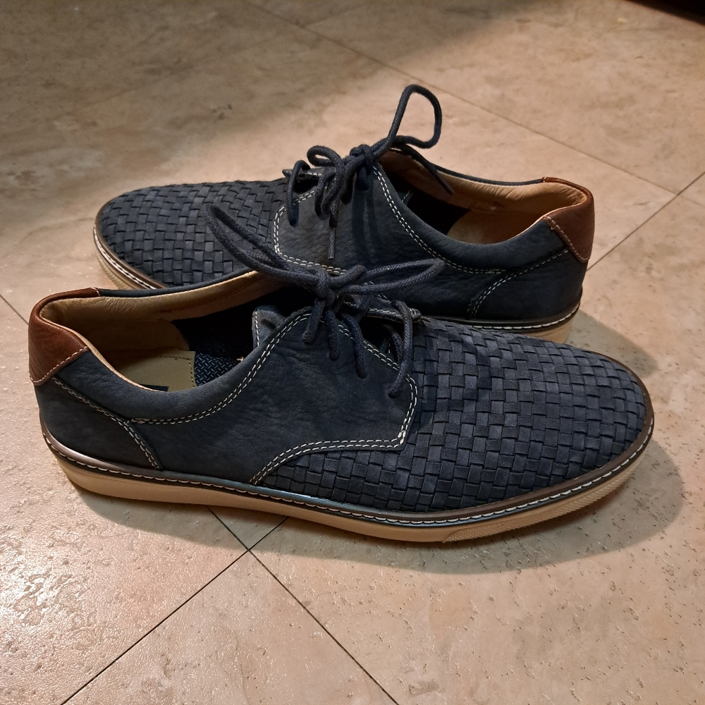 Men's Johnston and Murphy McGuffey Woven Plain Toe Shoes - Blue, Size 8.5 M